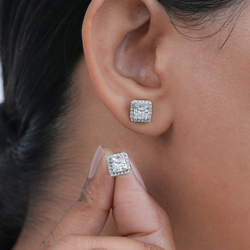 Lab Princess Diamond Halo Stud Earrings Earring
