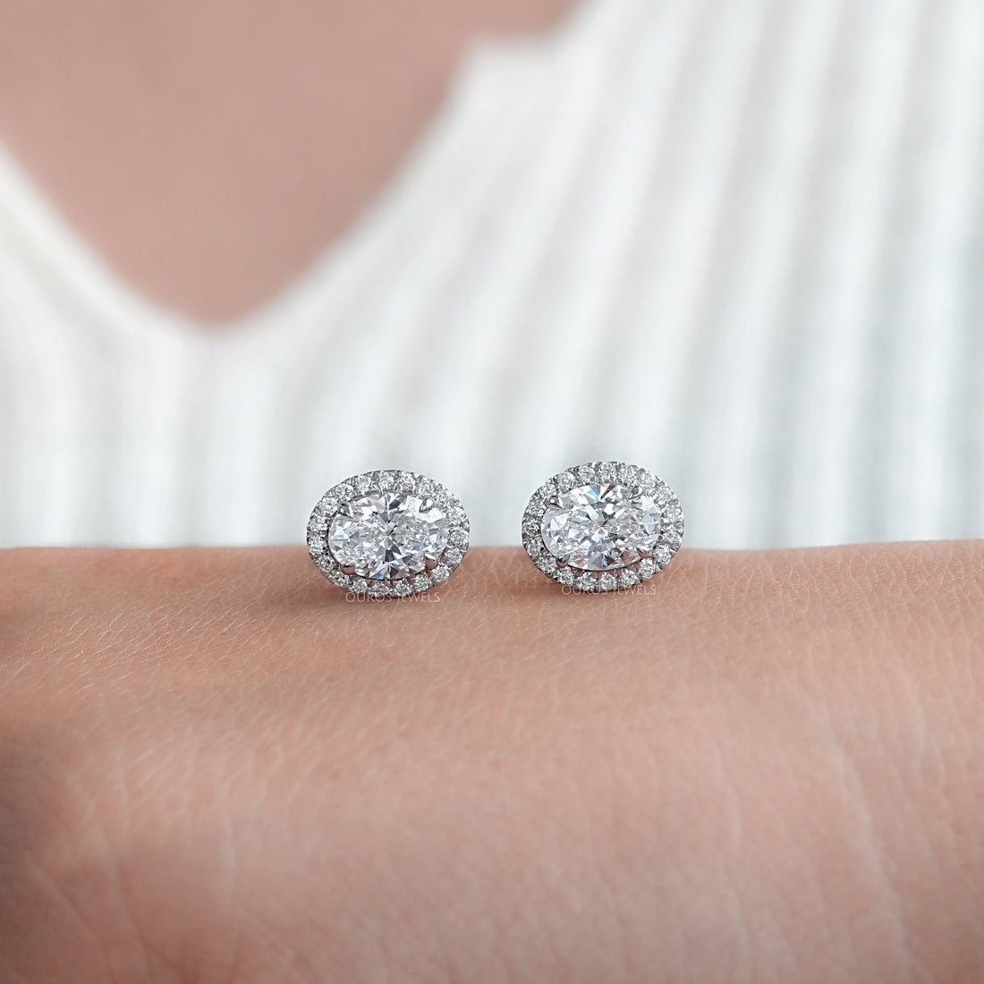 Oval Lab Diamond Halo Stud Earrings Earring