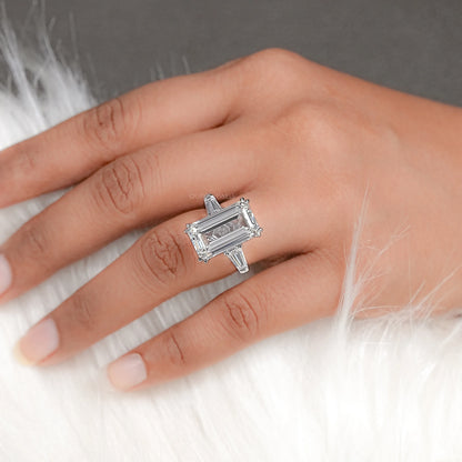 Emerald Three Stone Engagement Ring - Tapered Baguette Rings