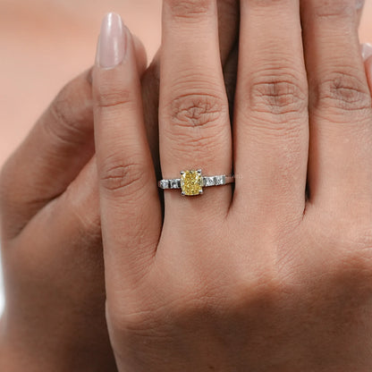 Yellow Cushion Lab Diamond Engagement Ring Rings