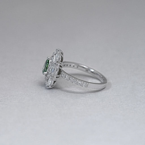 Green Pear Cut Surround Double Halo Diamond Engagement Ring Rings