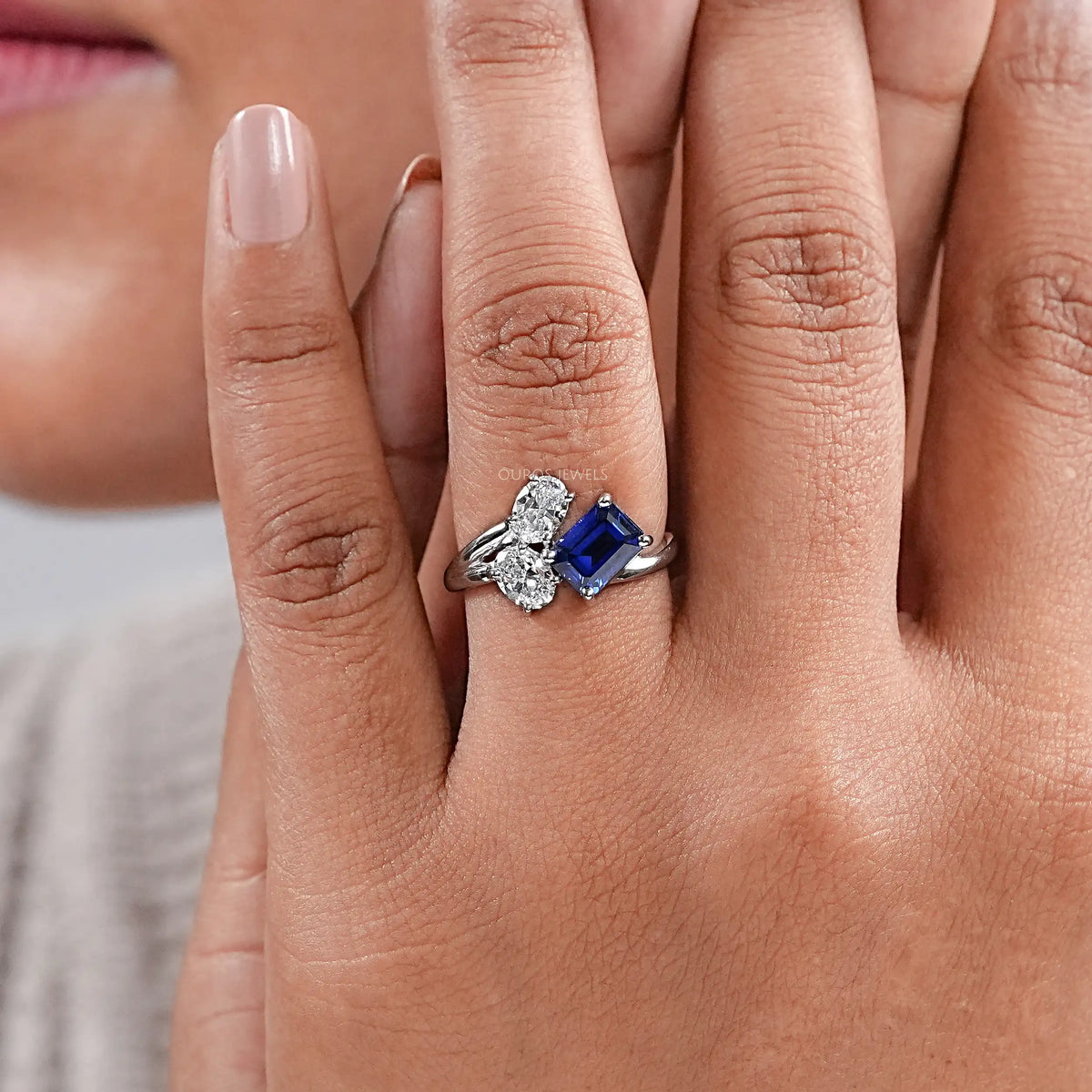 Sapphire Emerald And Oval Cut Split Shank Ring