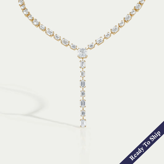 Emerald Lab Diamond Y Lariat Necklace