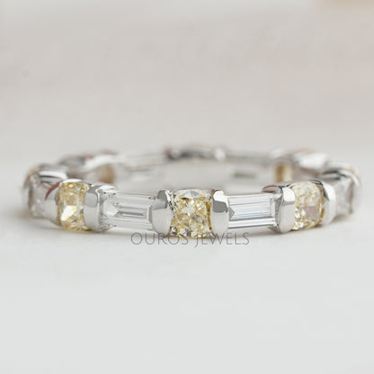 Yellow Cushion And Baguette Cut Lab Diamond Eternity Wedding Band