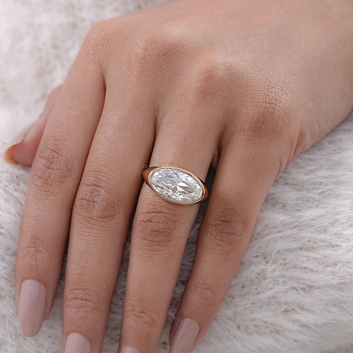 East West Old Mine Moval Cut Bezel Set Solitaire Ring Rings