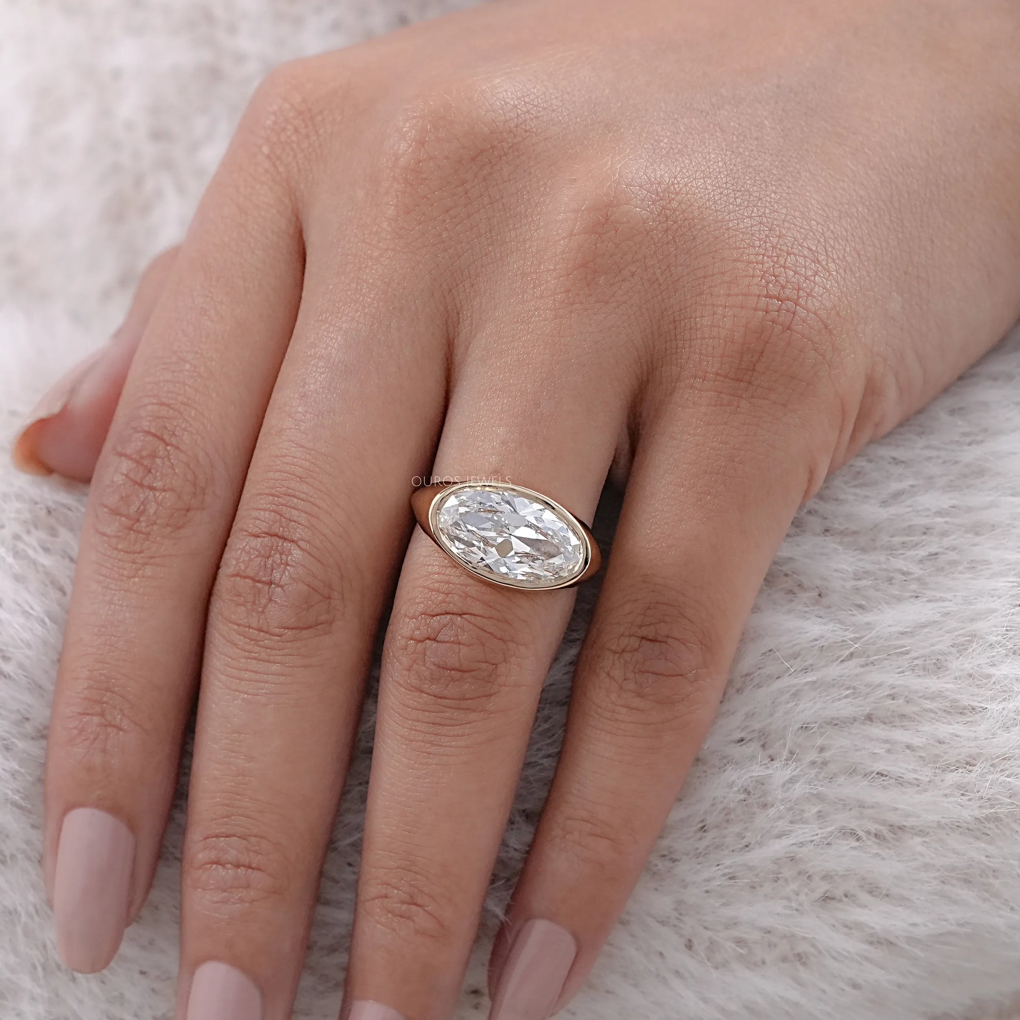 East West Old Mine Moval Cut Bezel Set Solitaire Ring Rings