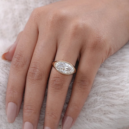 East West Old Mine Moval Cut Bezel Set Solitaire Ring Rings