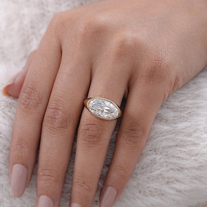 East West Old Mine Moval Cut Bezel Set Solitaire Ring Rings