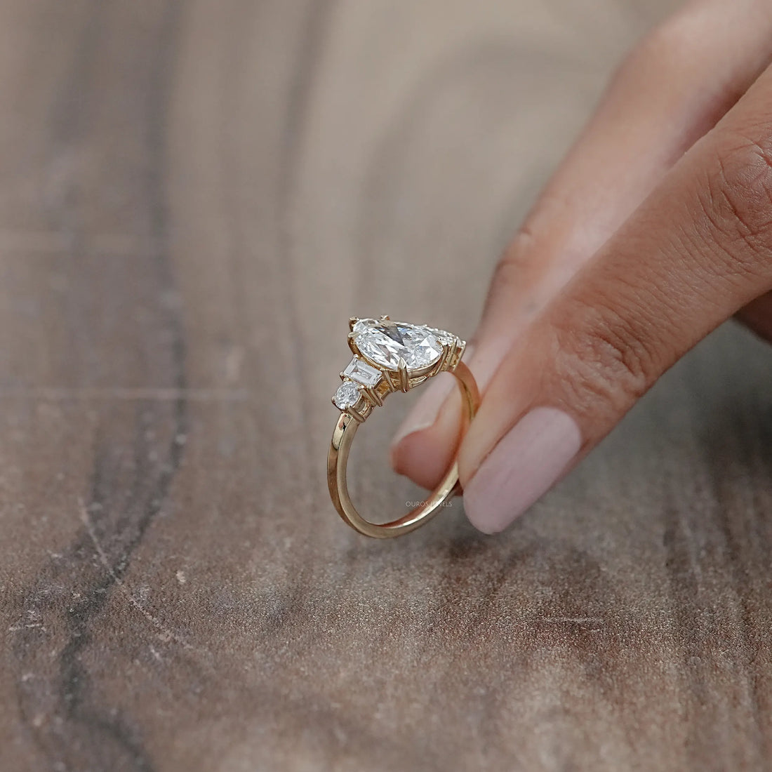 Pear And Baguette Diamond Five Stone Engagement Ring Rings