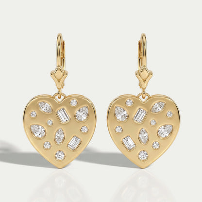 Yellow Gold Diamond Flush Set Dangle Earrings