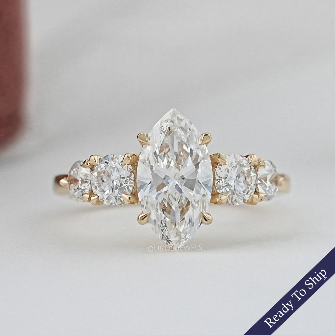 Marquise and Round Diamond Five Stone Engagement Ring Rings