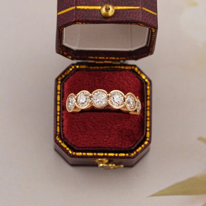 Six Stone Old European Round Diamond Bezel Set Wedding Band Ring