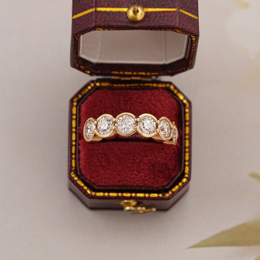 Six Stone Old European Round Diamond Bezel Set Wedding Band Ring