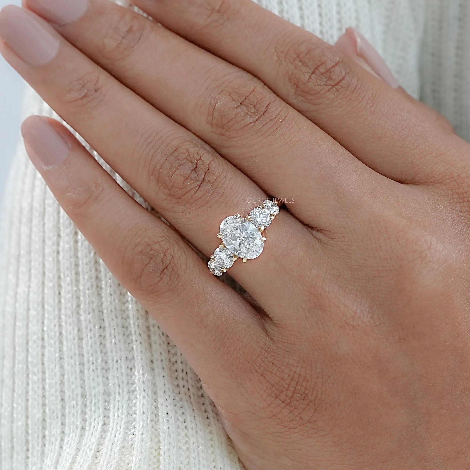 Five Stone Oval And Round Diamond Engagement Ring Rings