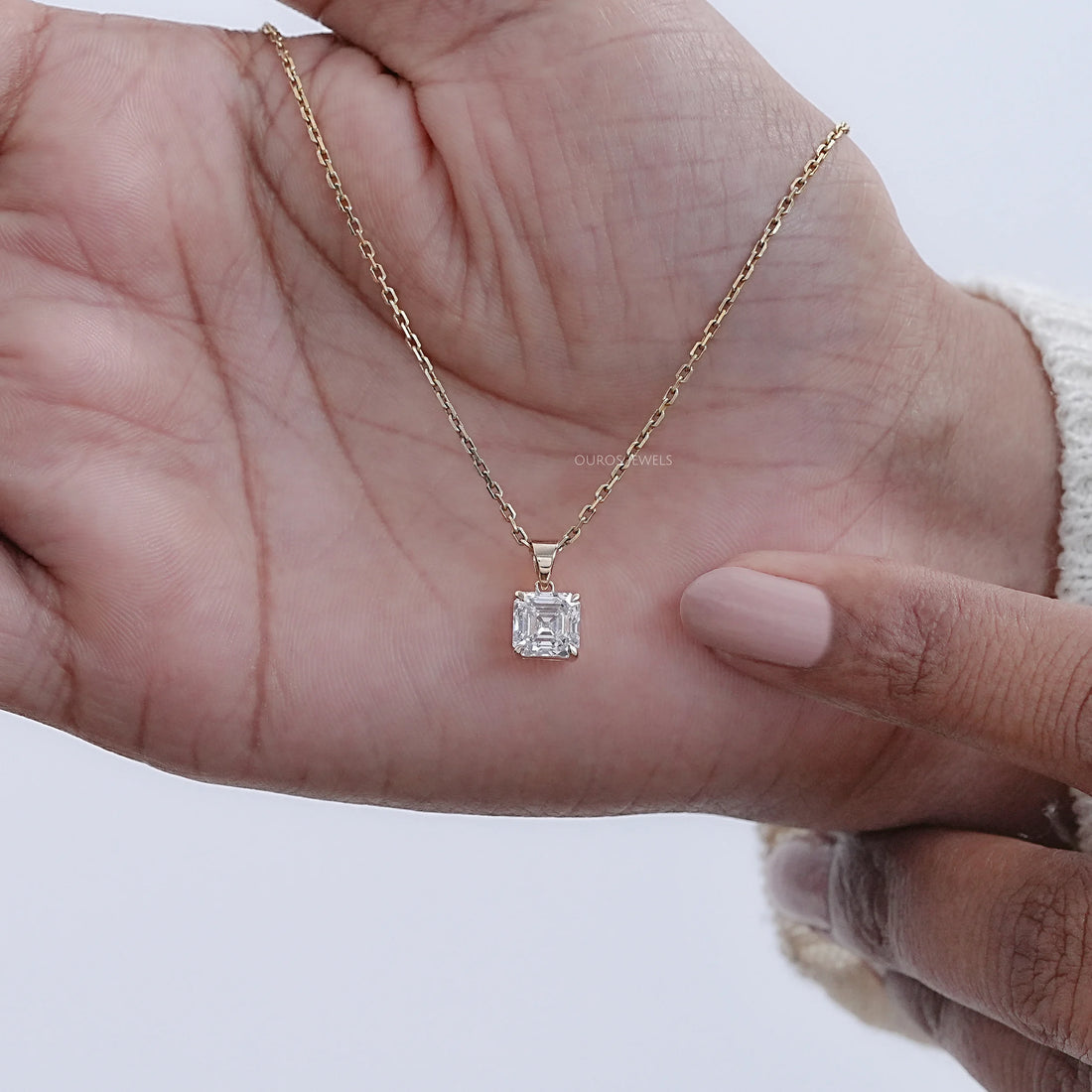 Asscher Lab Diamond Solitaire Pendant Necklaces