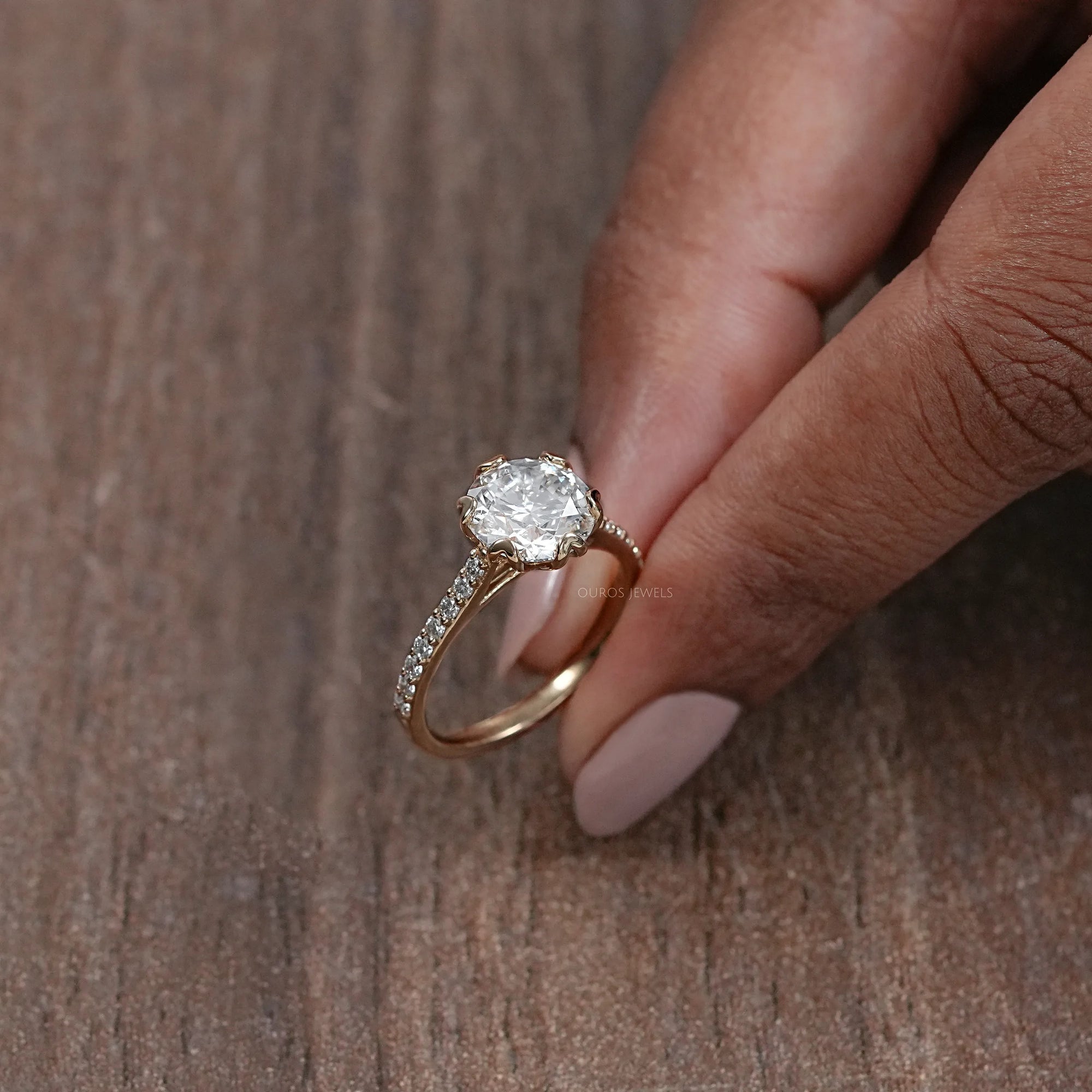 Round Cut Lab Diamond Tulip Engagement Ring