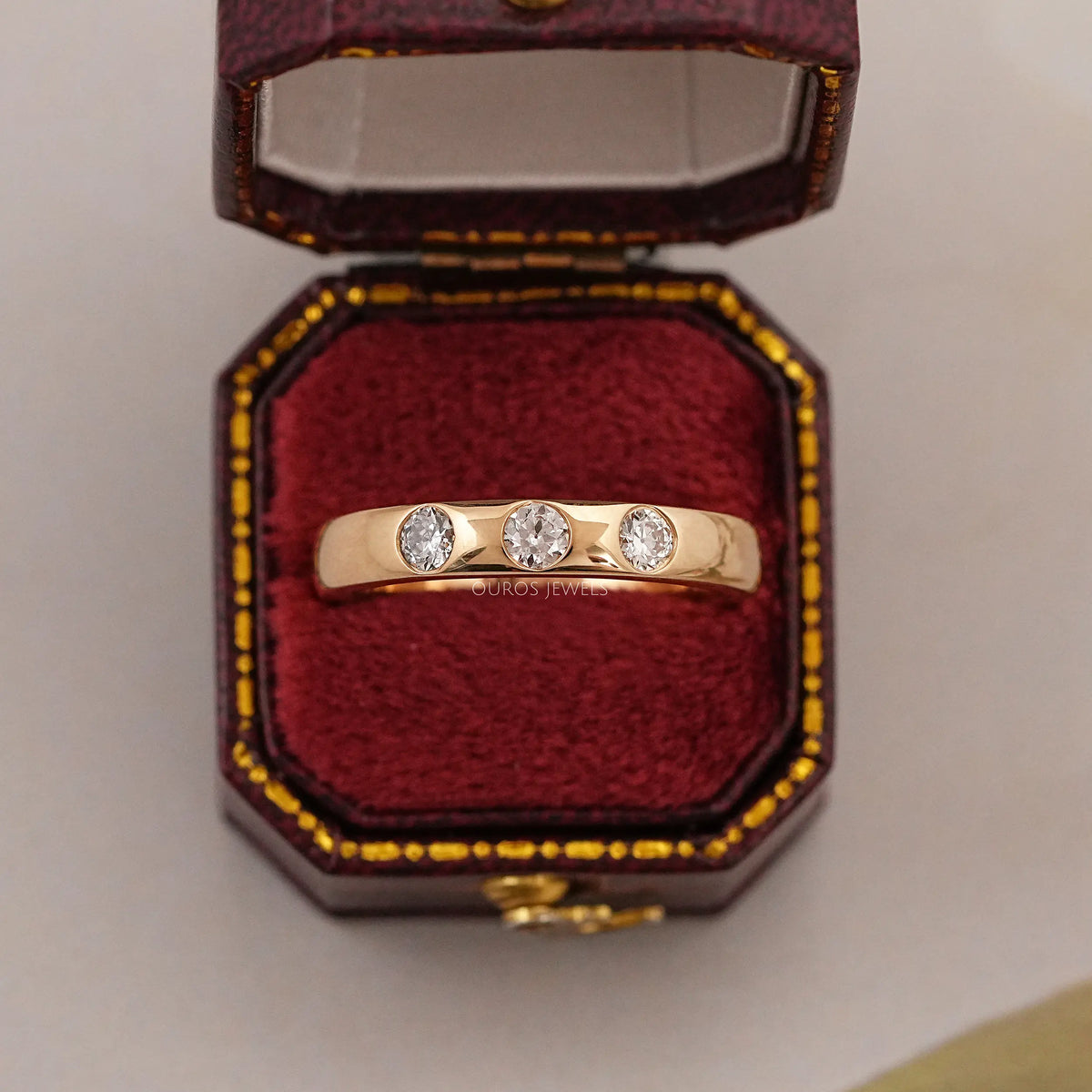 Three Stone Gypsy Set Diamond Wedding Band Ring