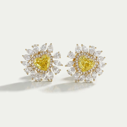 Yellow Heart Lab Diamond Double Halo Stud Earrings Earrings