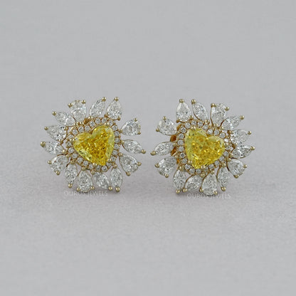 Yellow Heart Lab Diamond Double Halo Stud Earrings Earrings