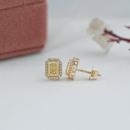 Radiant Yellow Lab Diamond Halo Stud Earrrings Earrings