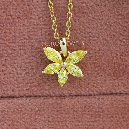 Yellow Marquise Cut Lab Grown Diamond Floral Style Pendant Necklaces