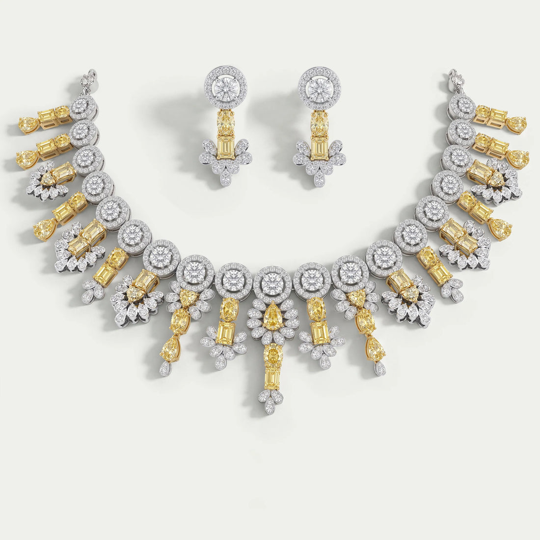 Yellow Multi Shape Lab Diamond Bridal Necklace Set Necklaces