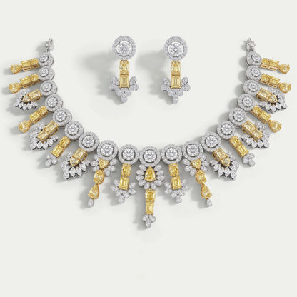 Yellow Multi Shape Lab Diamond Bridal Necklace Set Necklaces