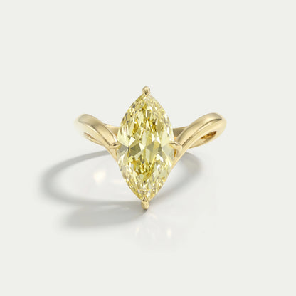 Yellow Old Mine Marquise Diamond V Shape Solitaire Ring Rings