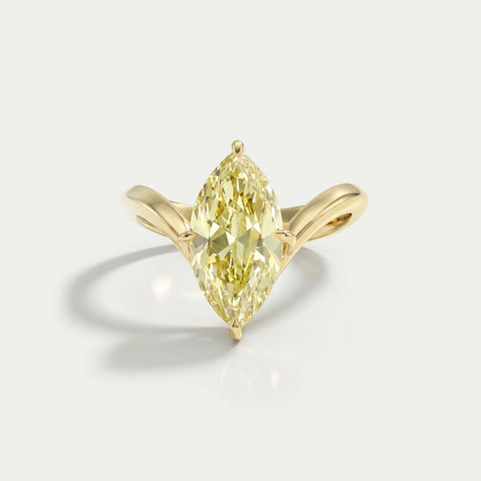 Yellow Old Mine Marquise Diamond V Shape Solitaire Ring Rings