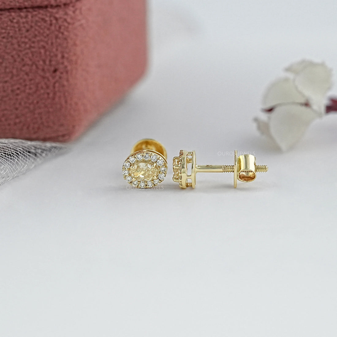 Yellow Oval Diamond Halo Stud Earrings Earrings