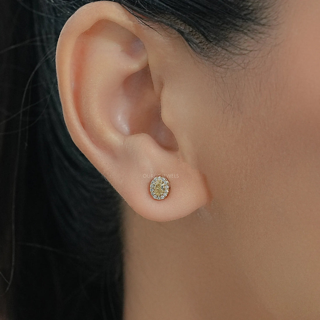 Yellow Oval Diamond Halo Stud Earrings Earrings
