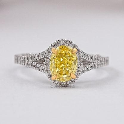 Yellow Oval Diamond Halo Split Shank Engagement Ring