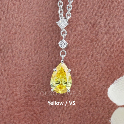 Pear And Round Lab Diamond Drop Pendant