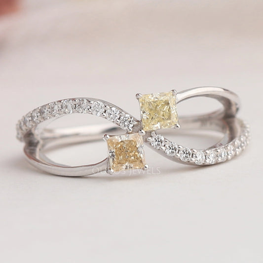 Yellow Princess Cut Bypass Setting Wedding Ring Rings