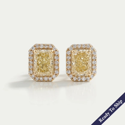 Radiant Yellow Lab Diamond Halo Stud Earrrings Earrings