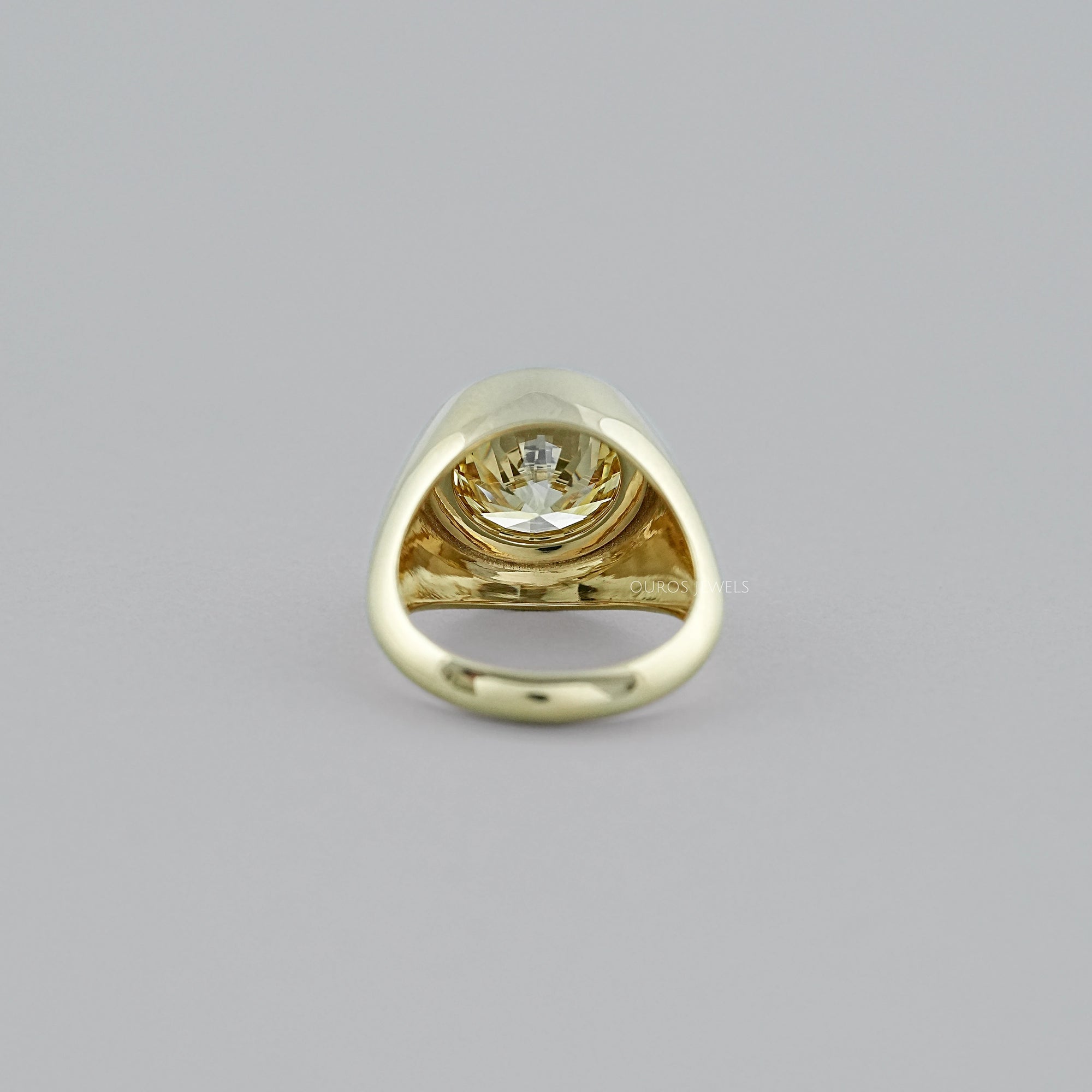 Fancy Yellow Round Diamond Bezel Set Signet Ring Ring