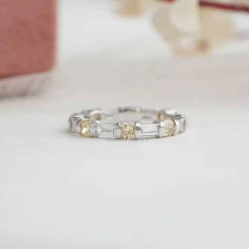[Front Video of Yellow Cushion and Baguette Wedding Ring]-[Ouros Jewels]