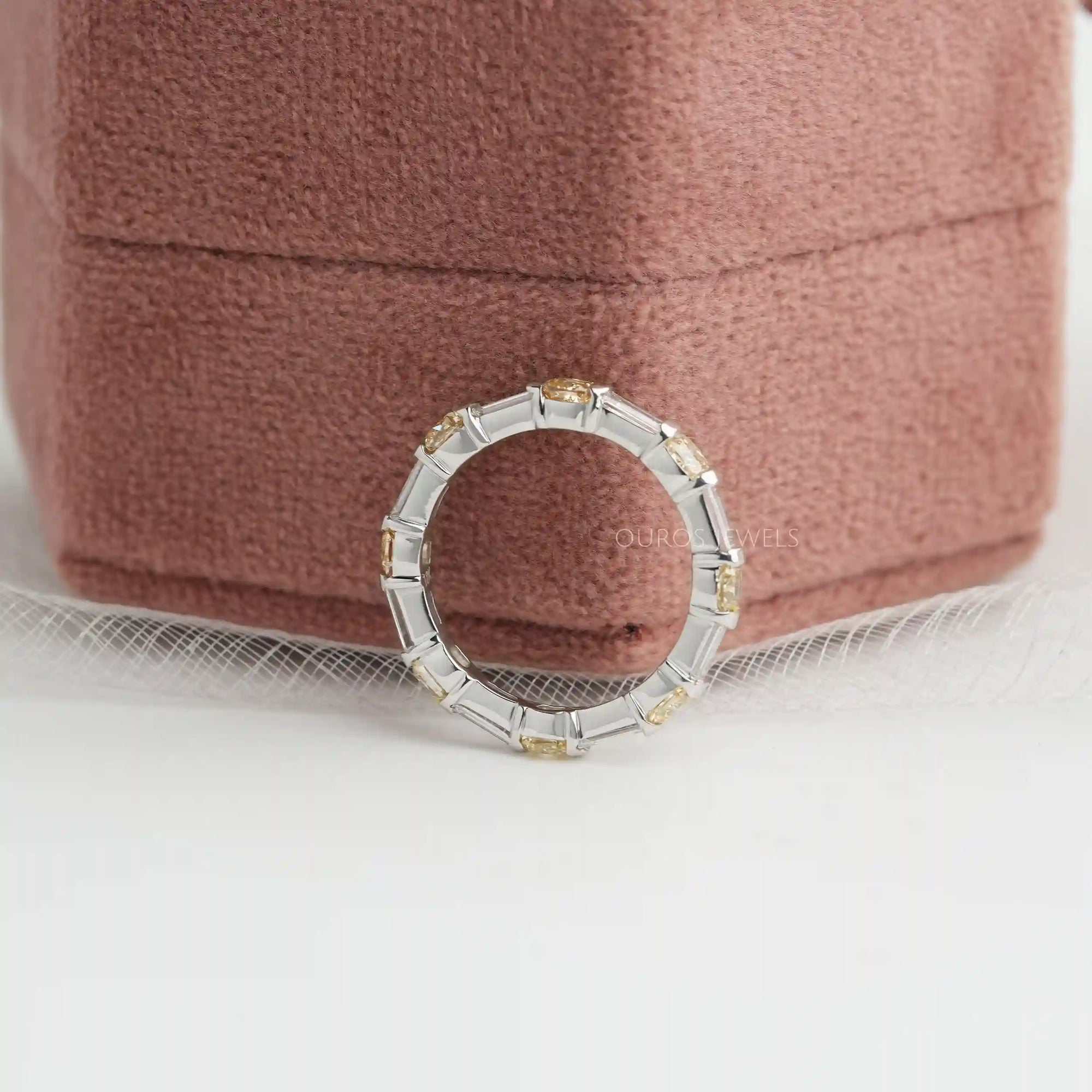 Yellow Cushion And Baguette Cut Lab Diamond Eternity Wedding Band