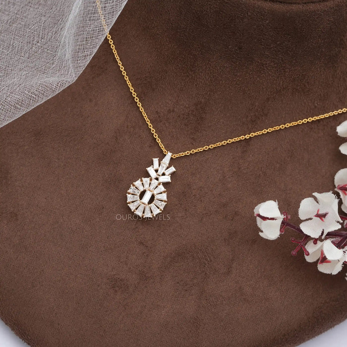 Yellow Gold Tapered Baguette Cut Lab Diamond Pendant