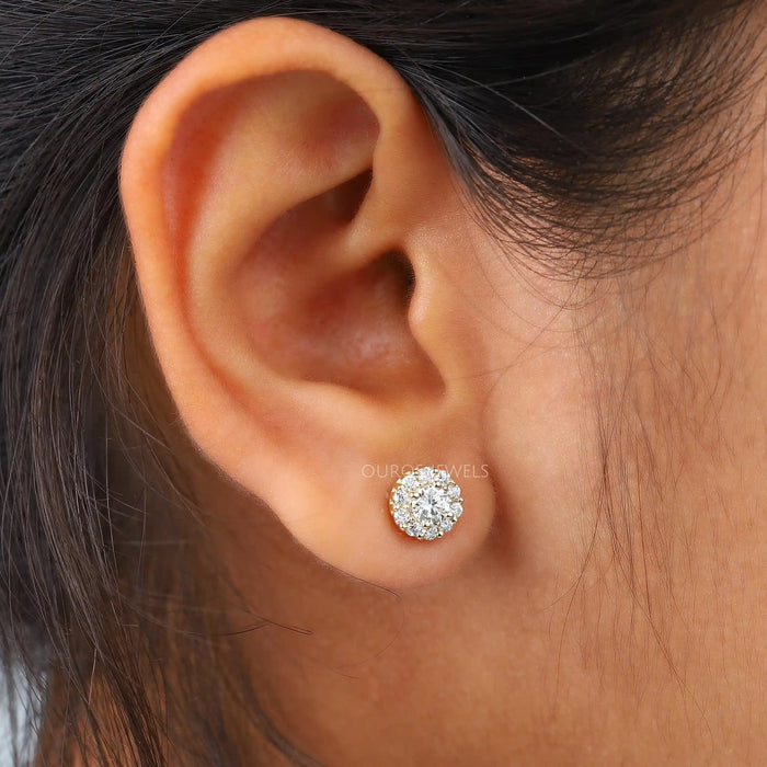 Round Cut Stylish Halo Stud Earrings Earring