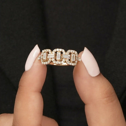Baguette And Round Cut Lab Diamond Circle Chain Link Ring