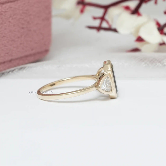 Black Emerald Cut Lab Grown Diamond Three Stone Engagement Ring