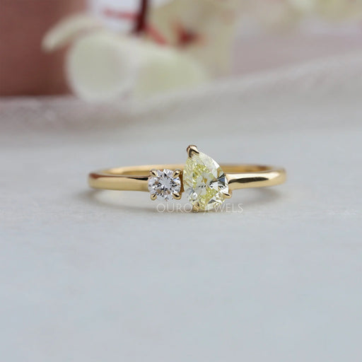 [Tiny Pear and Round Diamond Toi Et Moi Ring In Yellow Gold]-[Ouros Jewels]