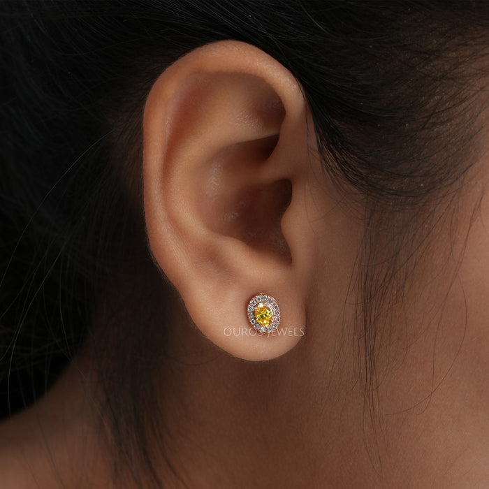 1.65 TCW Round Cut Lab Grown Diamond Halo Screw Back Earring 10K Gold / Yellow Gold