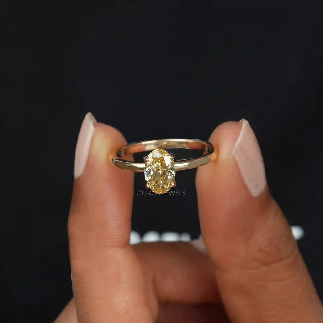 Yellow Oval Cut Lab Grown Solitaire Diamond Ring Rings