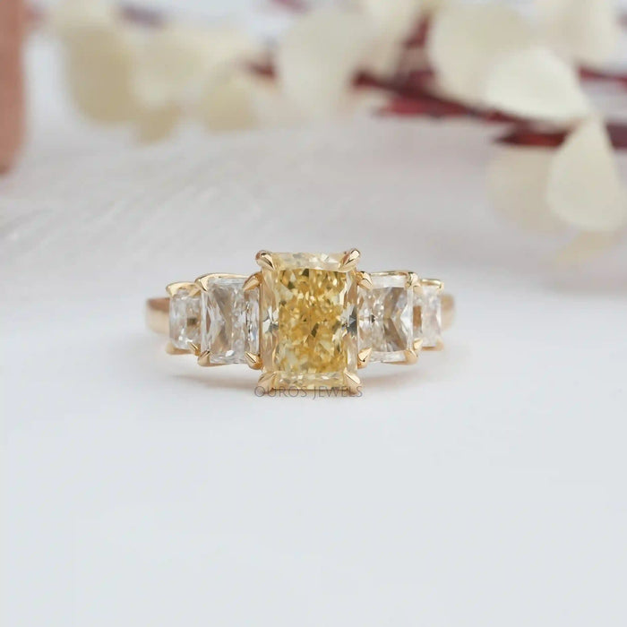 [Yellow Cushion Cut Five Stone Ring]-[Ouros Jewels]