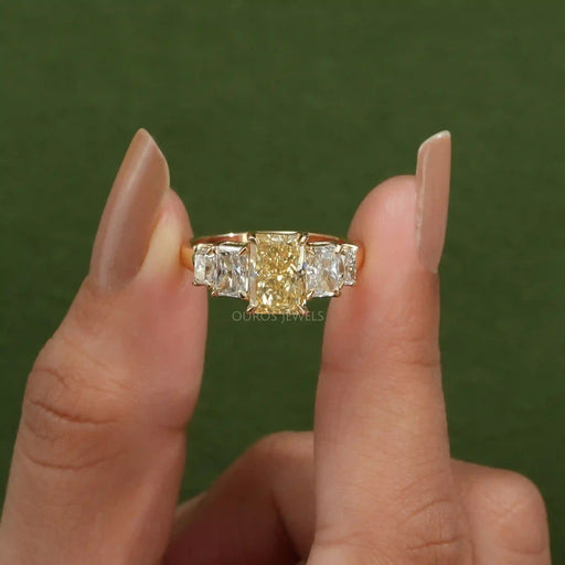[Yellow Radiant Cut Five Stone Diamond Ring]-[Ouros Jewels]