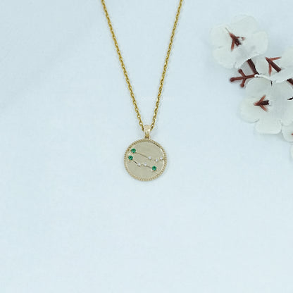 Gemini Zodiac Sign Emerald Gemstone Pendant