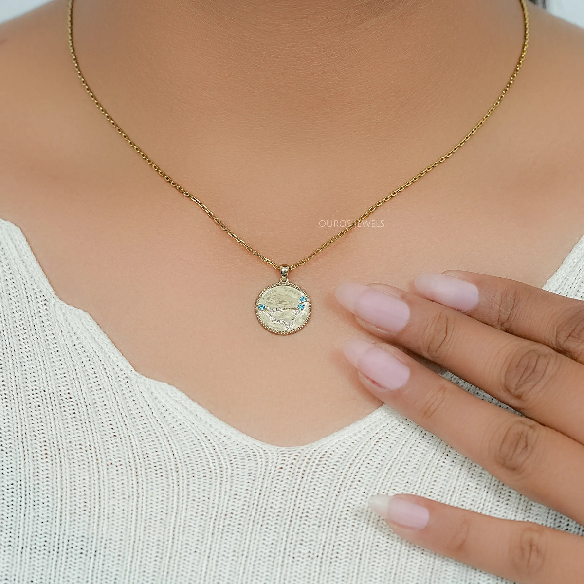 Capricorn Zodiac Sky Blue Gemstone Pendant