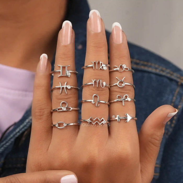 [A Women wearing all Zodiac Sign Lab Created Diamond Ring]-[Ouros Jewels]